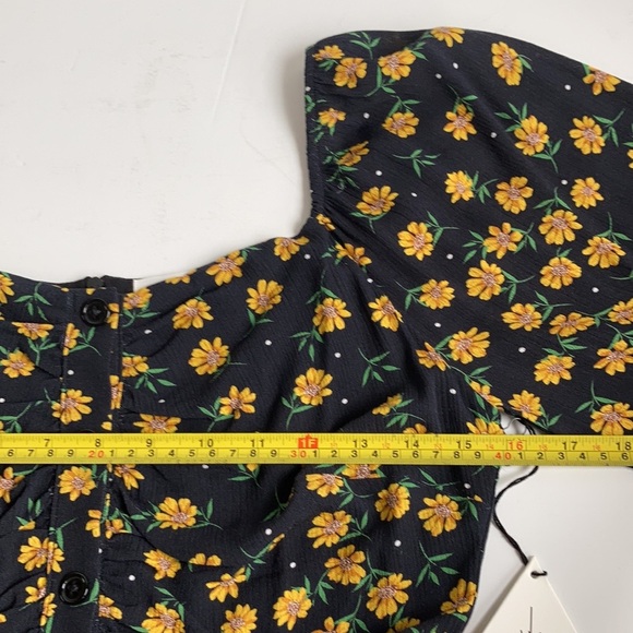 Lost & Wander Outpost Mini black sunflower dress button down long sleeve ruching - Picture 16 of 16